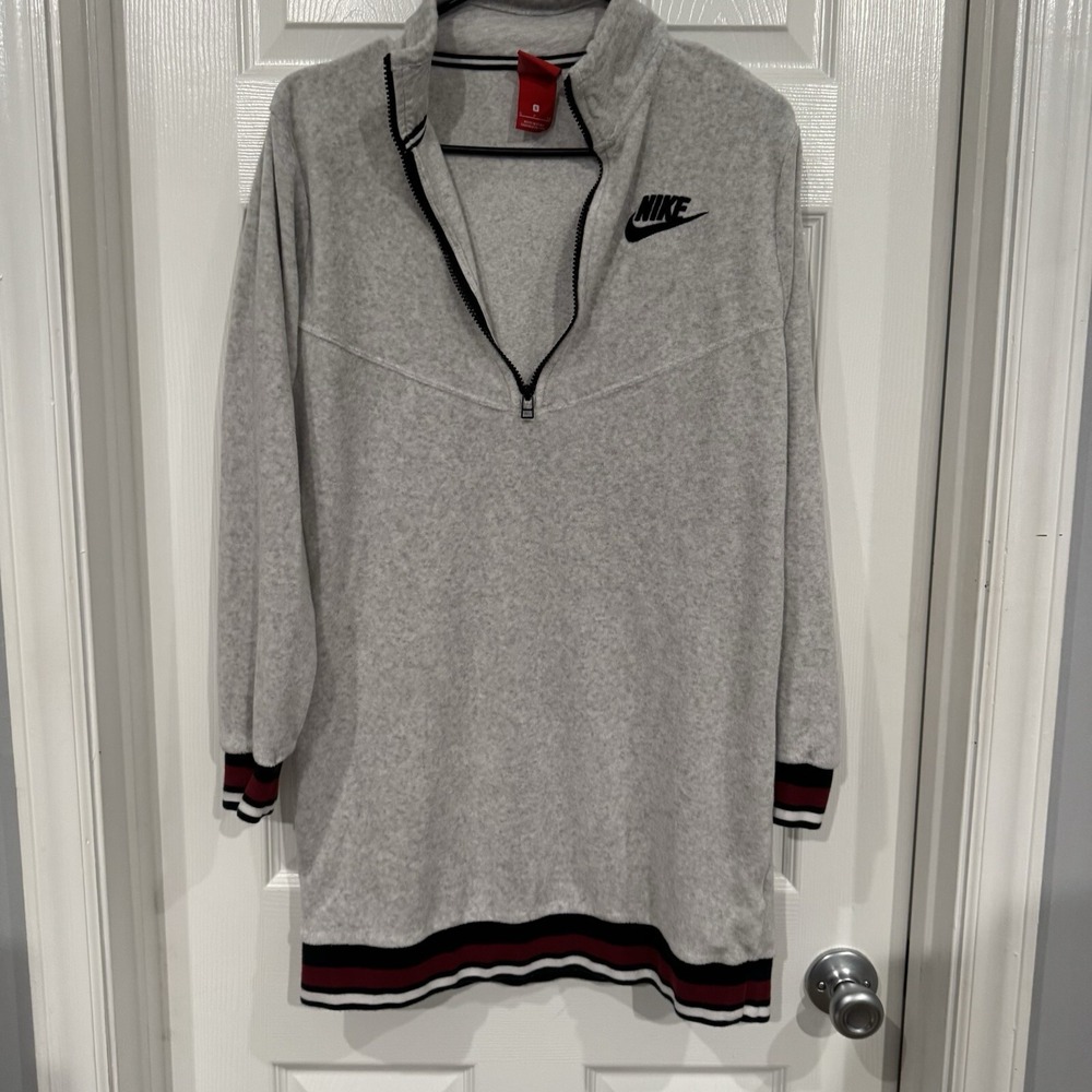 Nike French Terry Quarter Zip Long Sleeve Sweatshirt Dress Gray Logo Sz Small